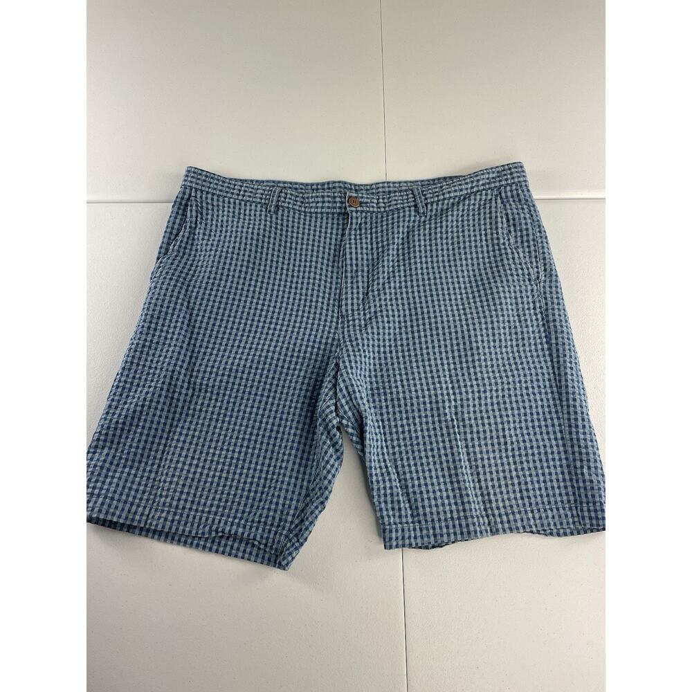 Tommy Bahama Mens 42 Seersucker Chino Cotton Shorts Blue Plaid Check Golf Cotton